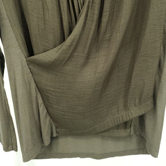 Anthropologie Dolan Long Sleeve Surplice/Faux Wrap Blouse 8 Olive Green - Picture 9 of 16